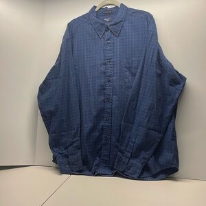 Dockers Men's Button Shirt Long Sleeve Size XXL, No Wrinkles Plaid Blue